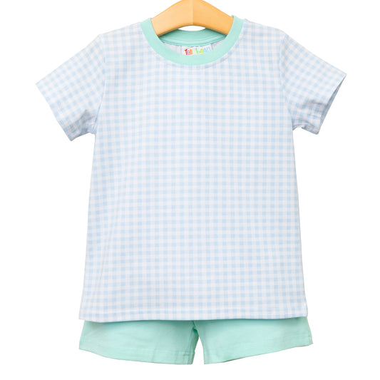 Blue Gingham and Mint Short Set