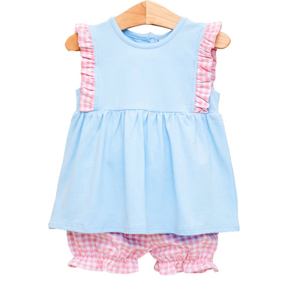 Evie Bloomer Set - Light Blue and Pink Gingham