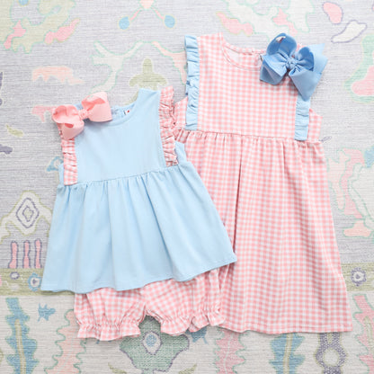 Evie Bloomer Set - Light Blue and Pink Gingham