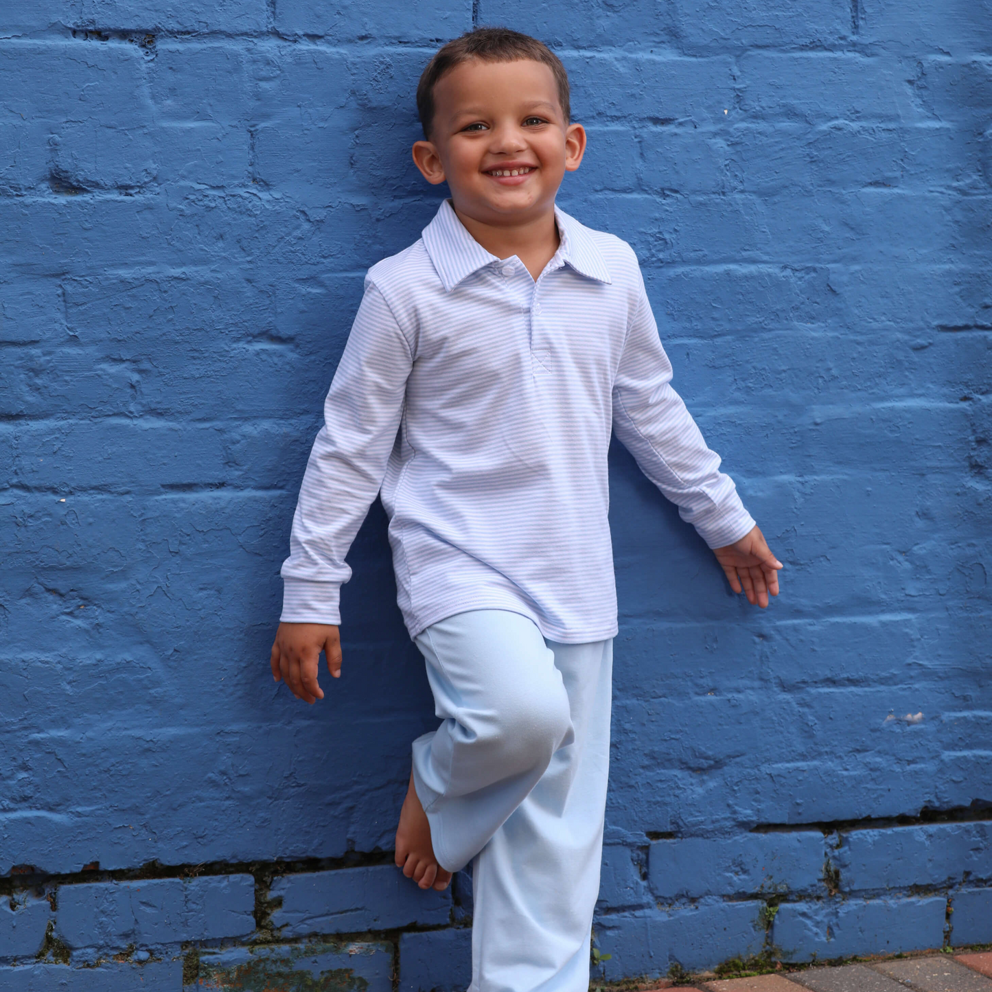 Michael Polo Long Sleeve - Light Blue Stripe