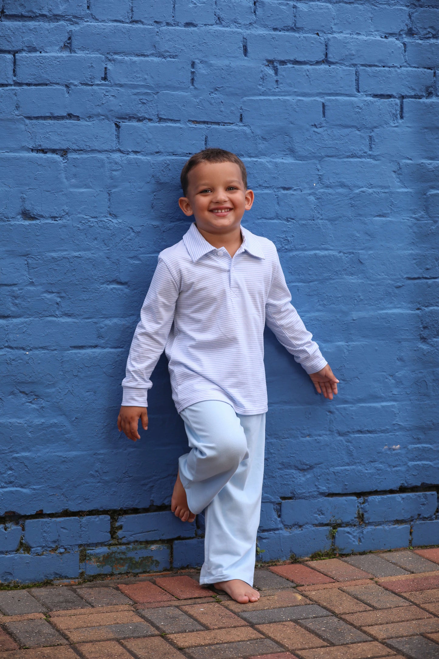 Michael Polo Long Sleeve - Light Blue Stripe