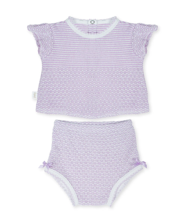 Paty Knit Flutter Sleeve Diaper Set with Bows